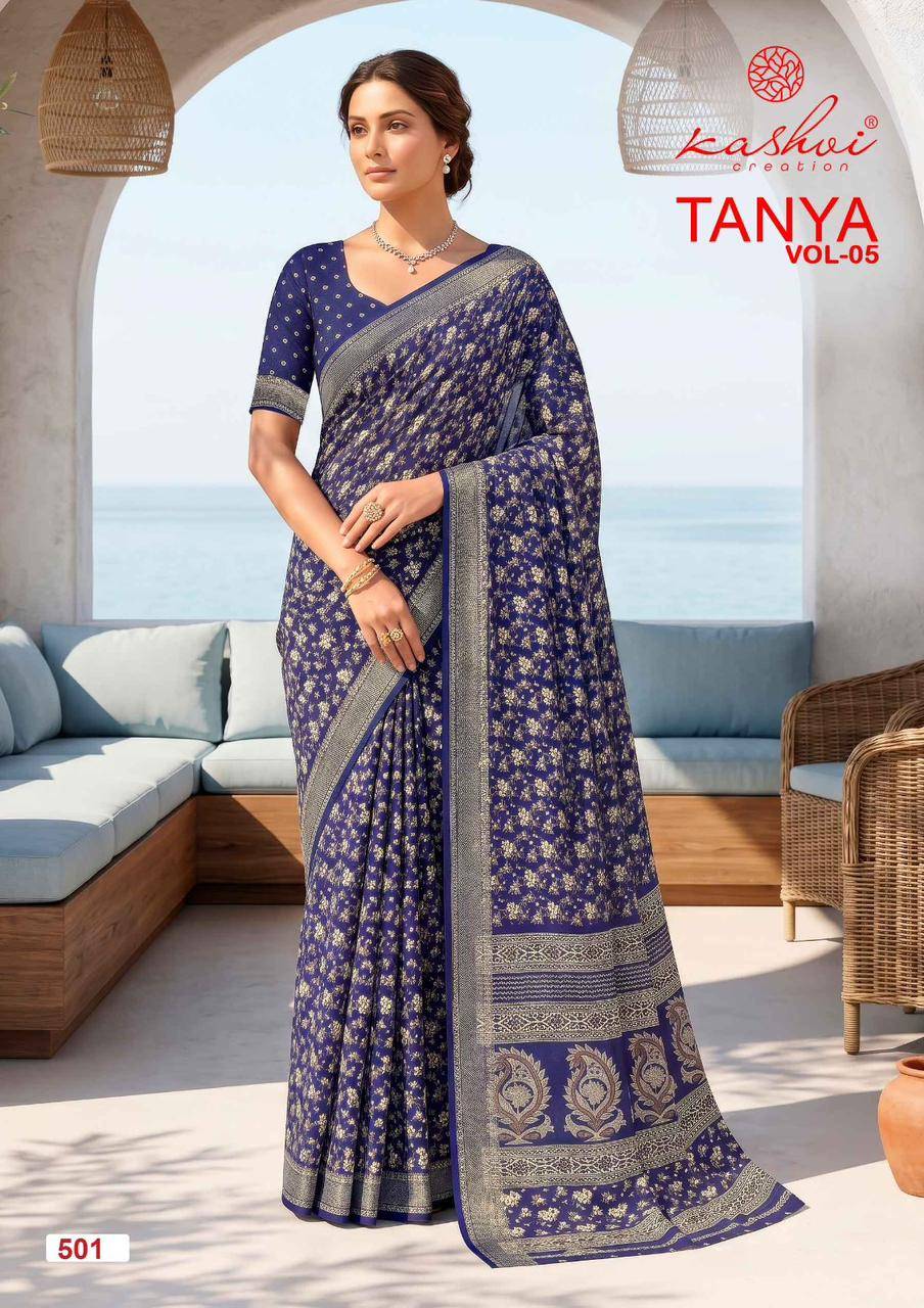 TANYA VOL 5 By KASHVI CREATION 501 To 508 SERIES  Indian Traditional Wear DULL MOSS VISCOSE sarees At Wholesale Price